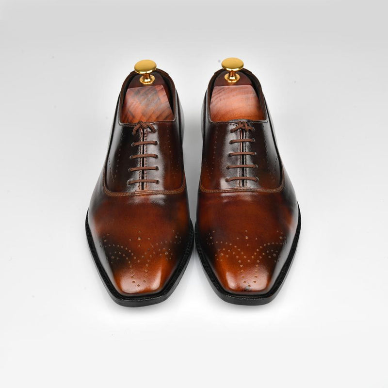 Men's Shaded Brown Leather Goodyear Welted Brogue Oxford Shoes - Formal Dress Shoe