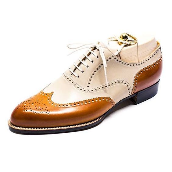 Men's White and Tan Spectator Dress Shoes | Goodyear Welted