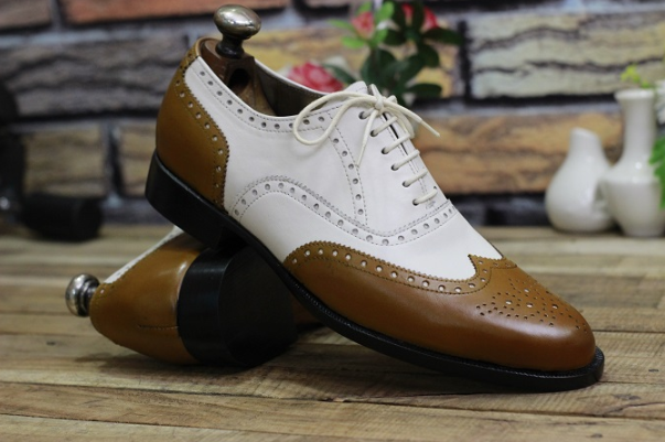 Men's White and Tan Spectator Dress Shoes | Goodyear Welted