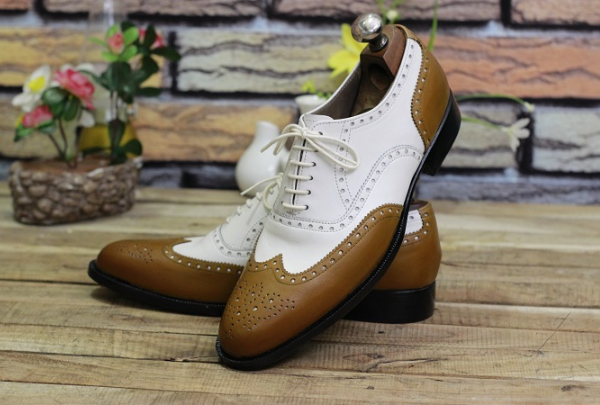 Men's White and Tan Spectator Dress Shoes | Goodyear Welted