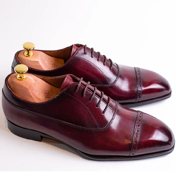 Handmade Goodyear Welted Men's Burgundy Leather Formal Derby Shoes: Timeless Elegance for Office and Dress Occasions