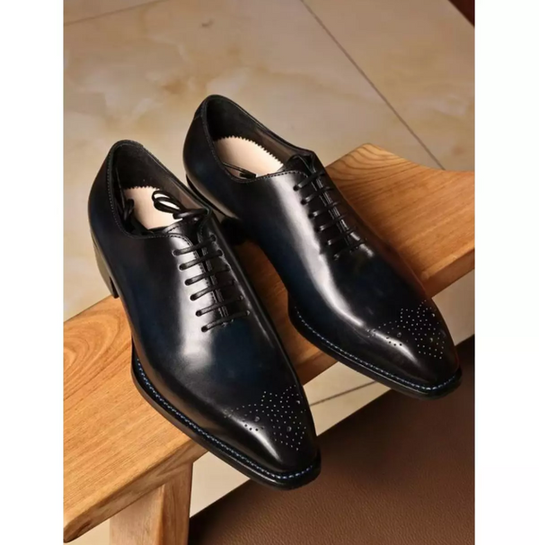 Handmade Men Black Tuxedo Shoes, Men Leather Oxford Shoes, Men Brogue Shoes