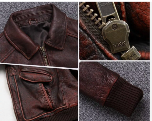 Handmade Men's Brown Biker Motorcycle Vintage Cafe Racer Real Leather Bomber Jacket
