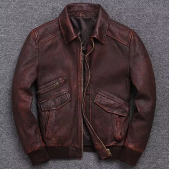 Handmade Men's Brown Biker Motorcycle Vintage Cafe Racer Real Leather Bomber Jacket