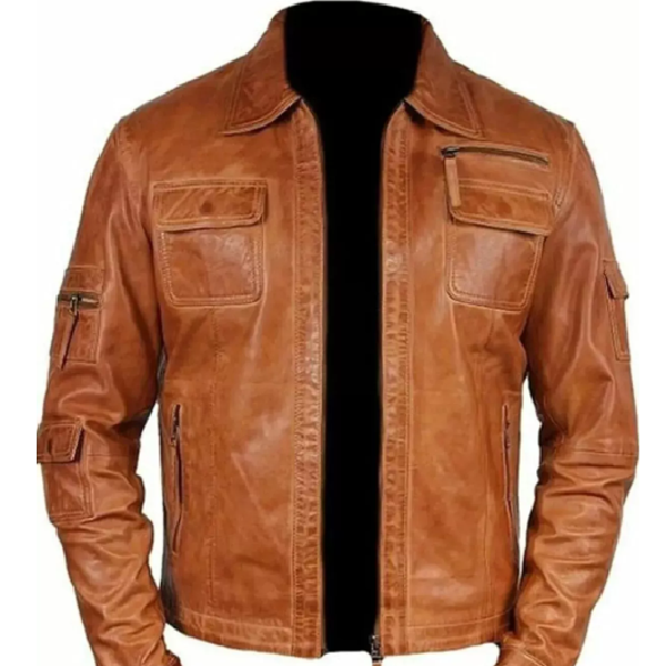 Handmade Men's Vintage Motorcycle Jacket - Fashion Real Lambskin Tan Leather Waxed Brown