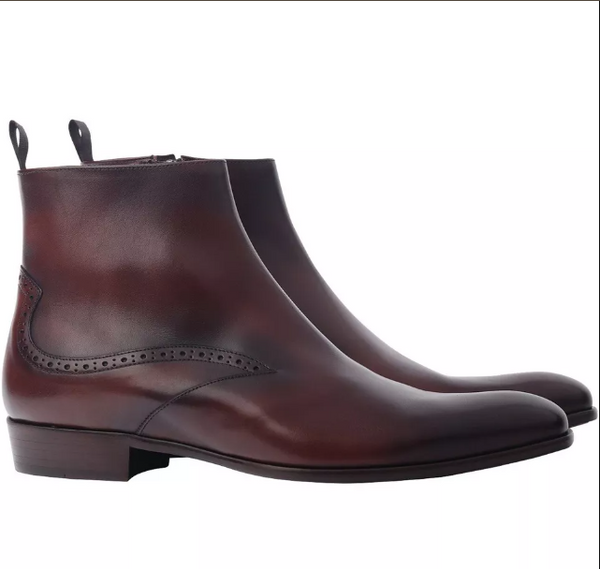 Men Brown Leather Ankle Boots With Zip Closure, Men Ankle Winter Boots