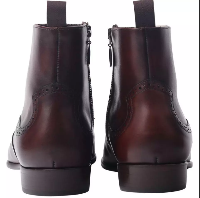 Men Brown Leather Ankle Boots With Zip Closure, Men Ankle Winter Boots