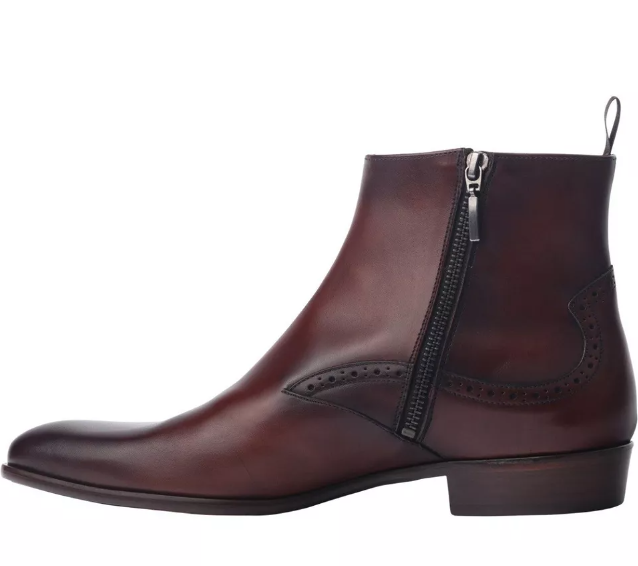 Men Brown Leather Ankle Boots With Zip Closure, Men Ankle Winter Boots