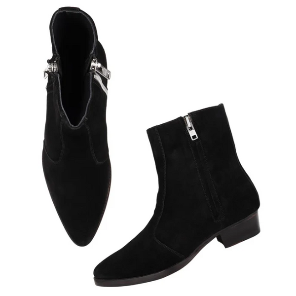 Men's and Women's Black Suede Ankle Boots with Side Zipper - Stylish and Comfortable Fall Footwear