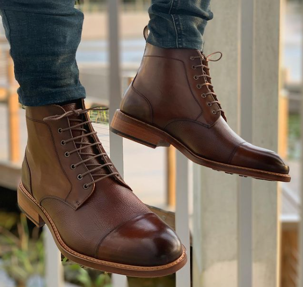 Handmade Men Brown Leather Ankle Boots with lace up closure, Winter boots