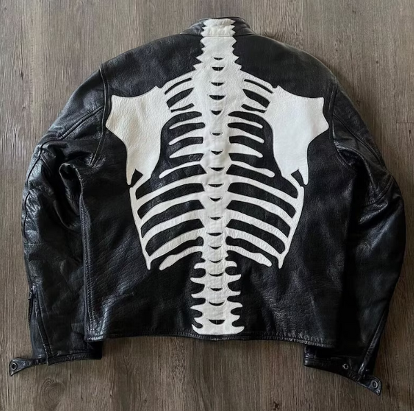 Men's vanson skeleton bones leather jacket - premium quality leather, iconic skeleton design, perfect for bikers, halloween,