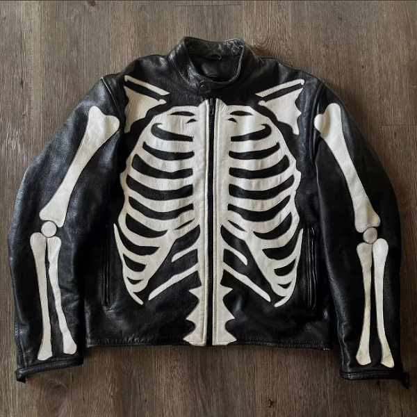 Men's vanson skeleton bones leather jacket - premium quality leather, iconic skeleton design, perfect for bikers, halloween,